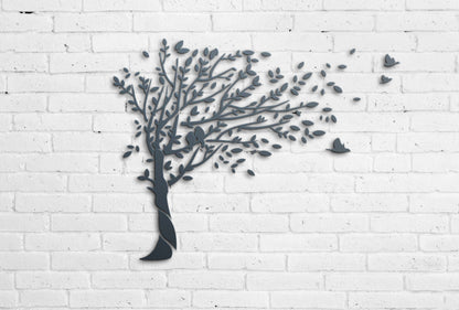 Handcrafted wooden family tree for living room wall decoration.