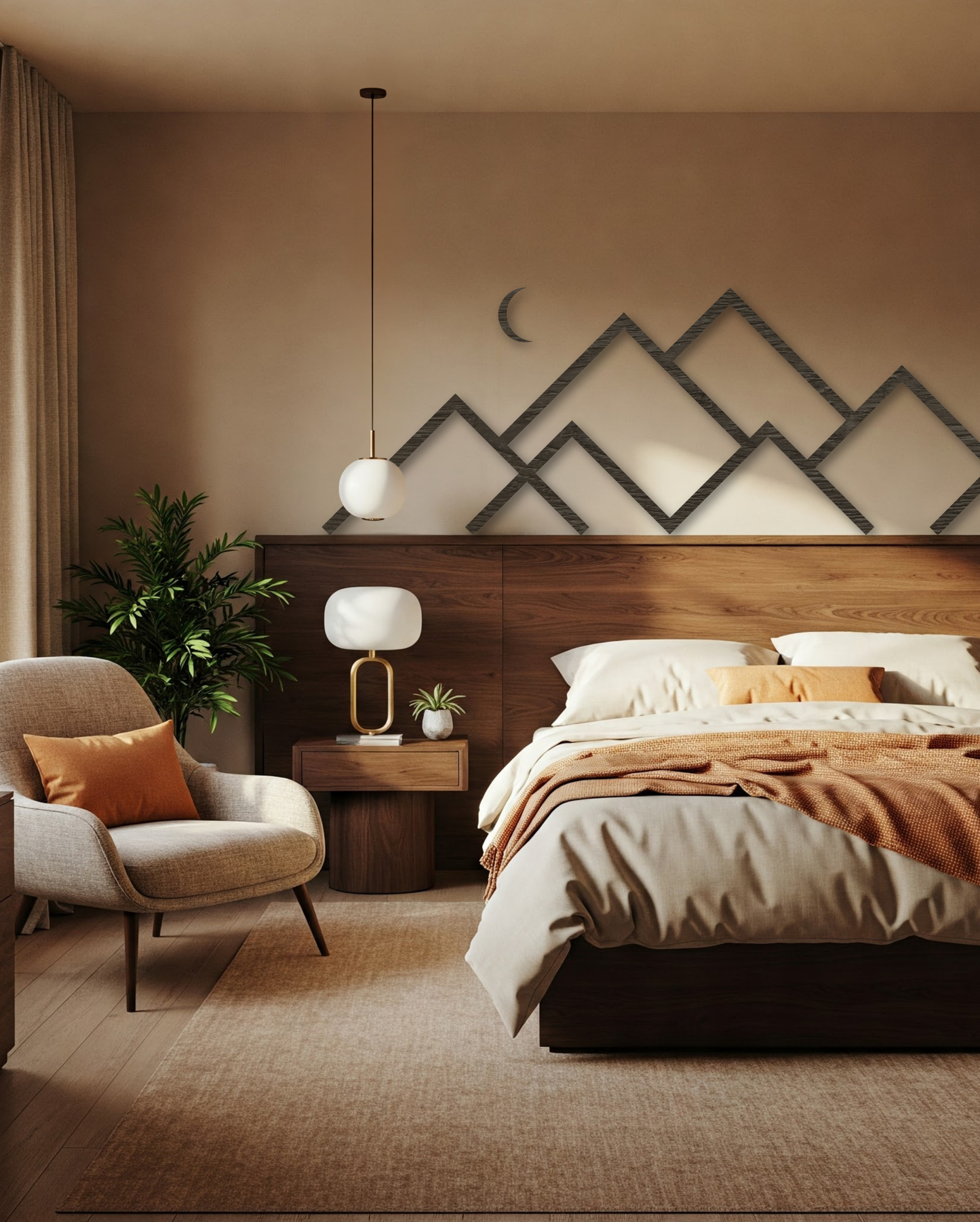 Rustic wood mountain wall hanging with natural grain and 3D peak design.