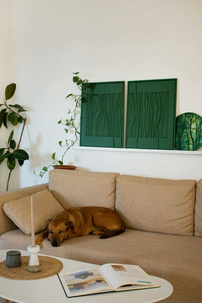 Green abstract textured wood wall art panel
