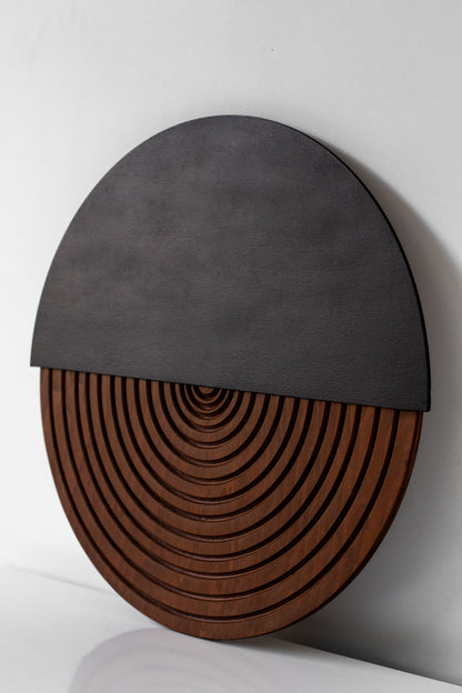 Handmade wooden wall sculpture with curved design, modern interior accent