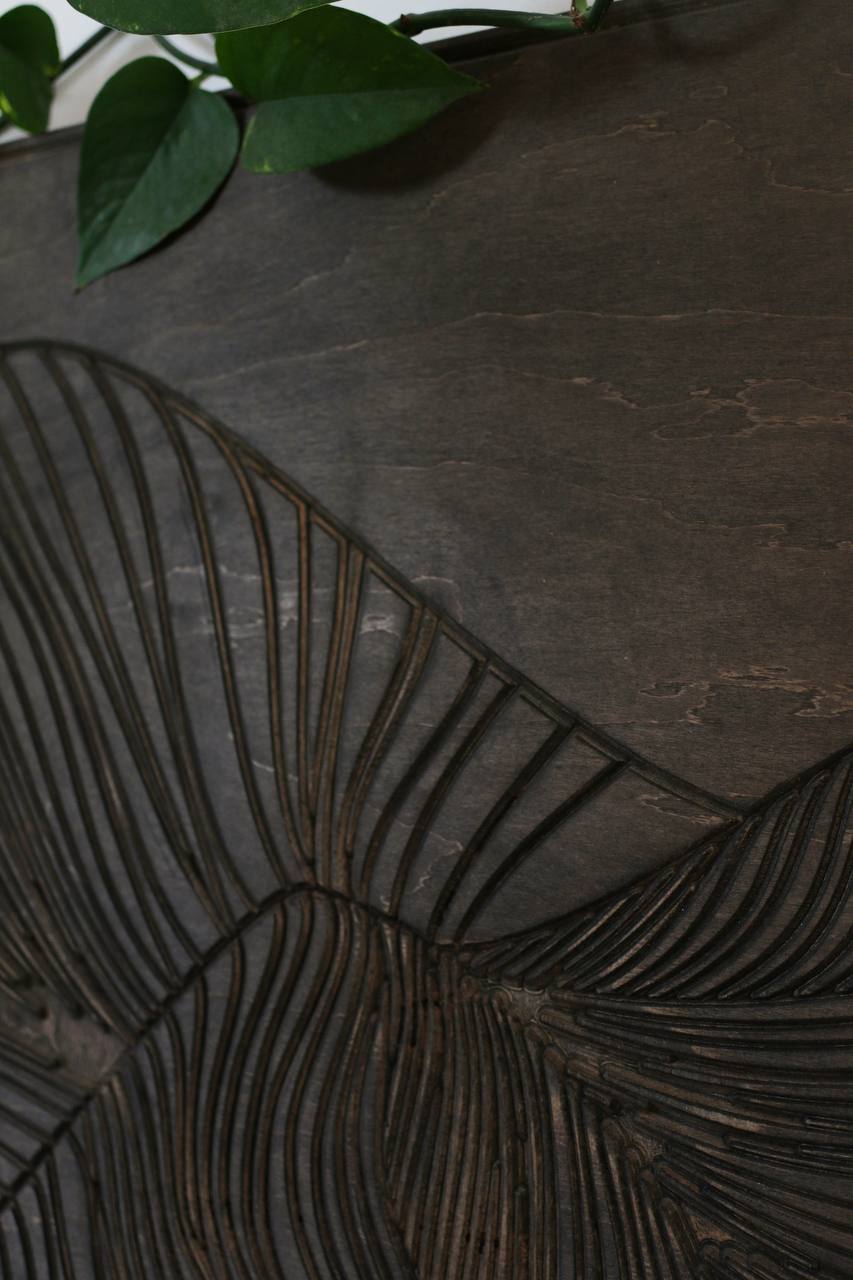 Rustic 3-panel mountain wall décor made from carved wood.