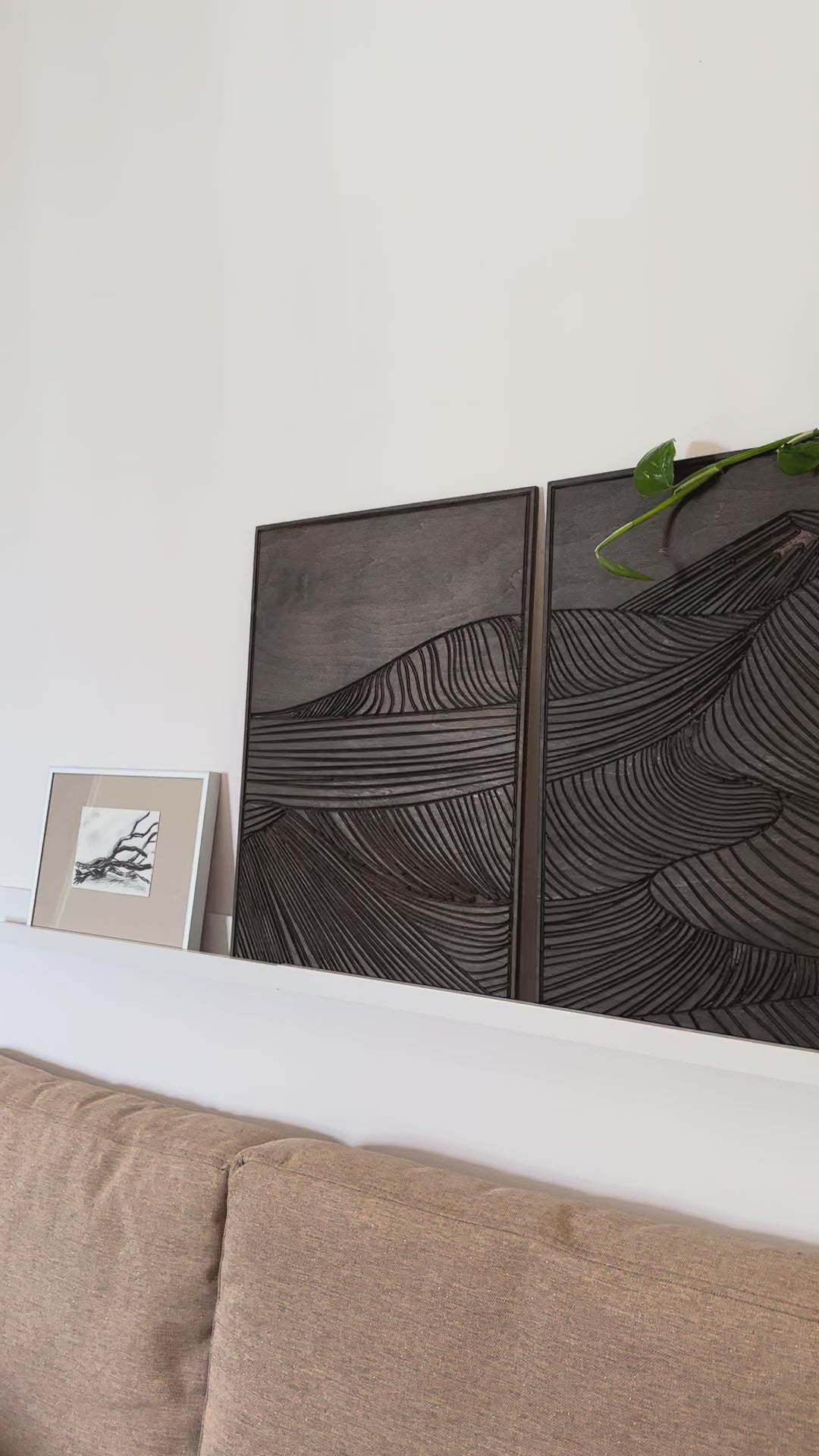 Handcrafted 3-panel wood mountain wall art set with precision-carved peaks, ideal for living rooms, offices, and cabin décor.